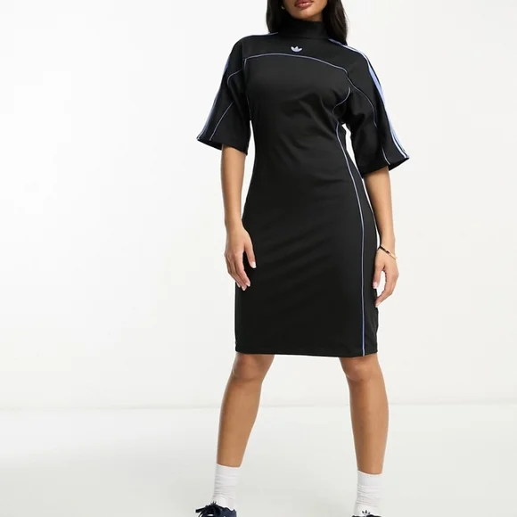 Adidas Originals Mock Collar Fitted Dress Black/Blue Sizes XS and S NWT - Picture 7 of 7